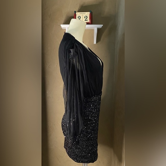 Nurel amir Fashion Sequin black mini Dress Party Long Sleeve size 42 - Picture 12 of 15